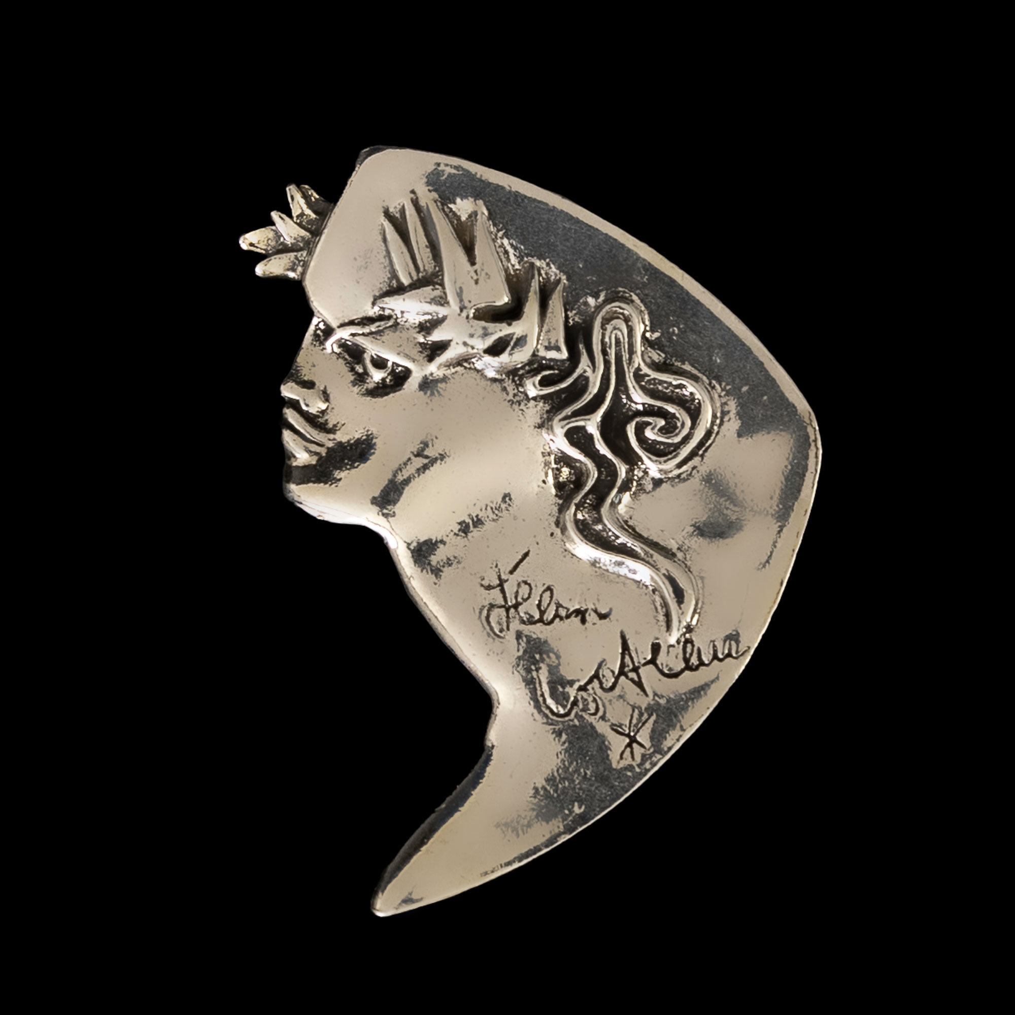 Jean Cocteau signed brooch : Orpheus (gold finish)