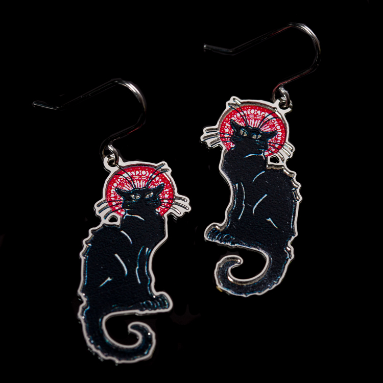 Boucles d'oreilles chat noir, 1 paire/ensemble, nouvelle mode, squelette  chat bois, Dangle, tendance, bijoux