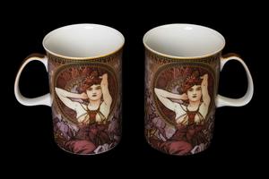 Alphonse Mucha Set of 2 porcelain mugs, Amethyst (Carmani)