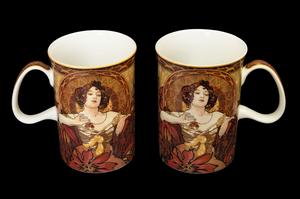 Alphonse Mucha Set of 2 porcelain mugs, Ruby (Carmani)