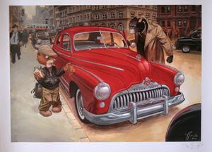 Stampa firmata Juanjo Guarnido, Blacksad, automobile rossa