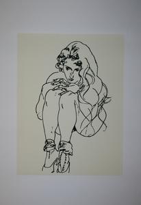 Egon SCHIELE : Femme nue pelotonnée, 1918 : Sérigraphie d'après un dessin de 1918, sur un beau et luxueux papier vélin épais