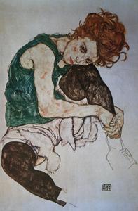 Egon SCHIELE : Edith assise à la jambe repliée, (La femme de l'artiste), 1917 : Reproduction en Affiche d'art, poster sur un luxueux papier épais et satiné 60 x 90 cm