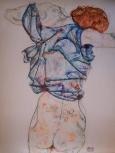 Egon SCHIELE : Woman undressing in blue : Reproduction, Fine Art print, poster 80 x 60 cm (31.5