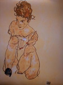 Egon SCHIELE : Nu au collier défait : Reproduction en Affiche d'art, poster sur un luxueux papier épais et satiné 80 x 60 cm