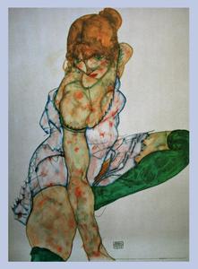 Egon SCHIELE : Fille blonde avec les bas verts, 1914 : Reproduction en Affiche d'art, poster sur un luxueux papier épais et satiné 80 x 60 cm