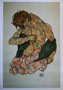 Egon SCHIELE : Fille nue accroupie, la joue penchee sur le genou droit, 1917 : Reproduction en Affiche d'art, poster sur un luxueux papier épais et satiné 80 x 60 cm