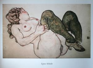 Egon SCHIELE : Nude with Green Stockings, 1918 : Reproduction, Fine Art print, poster 80 x 60 cm (31.5