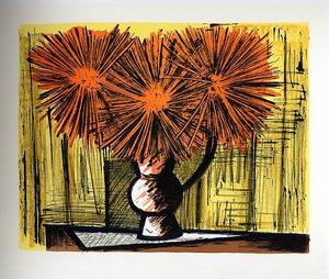 Lithographie Bernard Buffet : Dahlias sur fond jaune, 1967