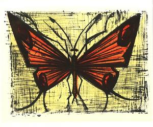 Lithographie Bernard Buffet : Le papillon orange, 1967