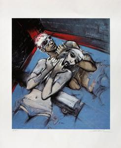 Enki Bilal signed serigraph, Les clandestins du rail