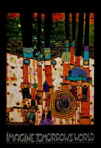 Affiche Hundertwasser : Imagine Tomorrows World (Orange)