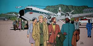 Lámina firmada de André Juillard, Blake et Mortimer : Un long vol sans histoire