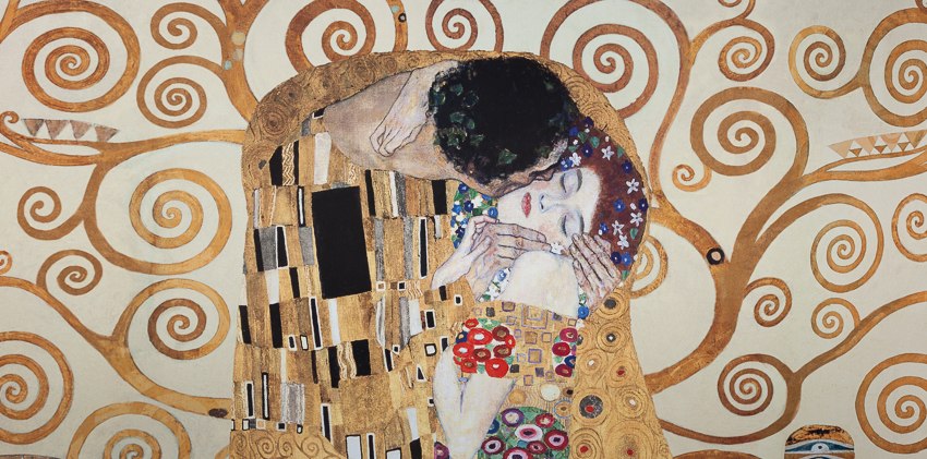 Klas luisteraar behang Gustav Klimt poster : The kiss (cream color), 100 x 50 cm