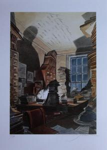 Lámina firmada de François Schuiten, Bibliothèque Mundaneum