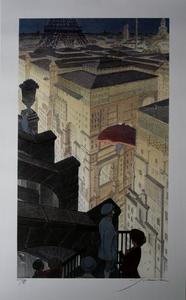 François Schuiten signed Art print, Paris, Les Halles, the night