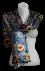 Gustav Klimt silk scarf : Farm Garden With Sunflowers