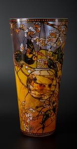 Vase Louis C. Tiffany en verre dorée : Perruches