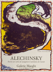 Affiche en lithographie originale de Pierre Alechinsky - Encres Sur Cartes de navigation, 1981