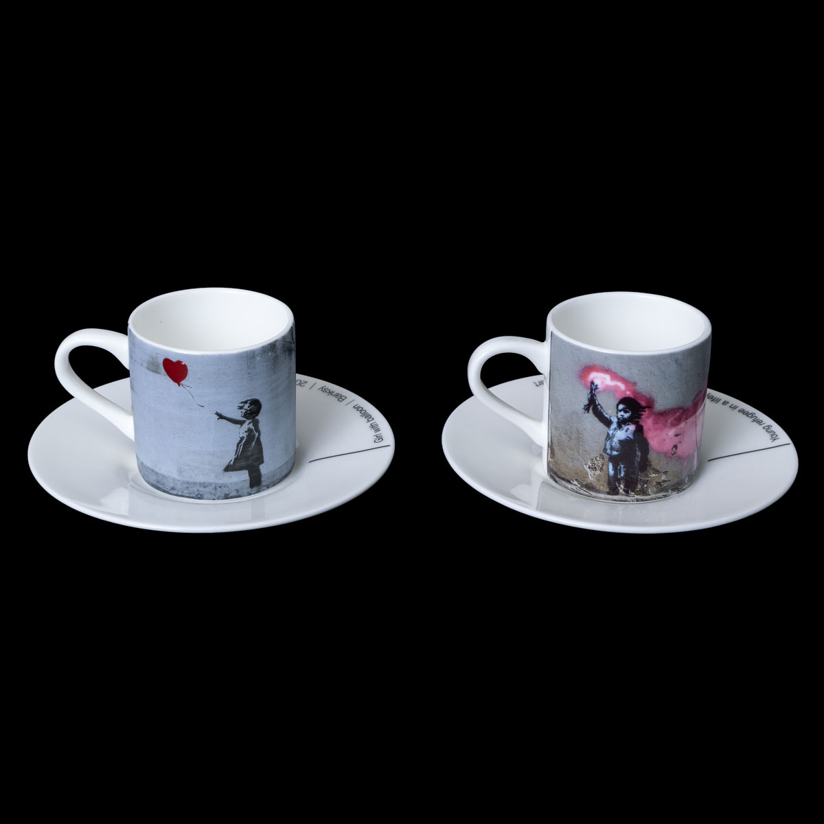 Duo tasses à expresso et sous-tasses Banksy (détail 2)