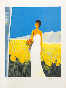 Emile Bellet : Original Lithograph : In a field of sunflowers