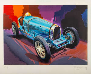 Litografia originale firmata e numerata di Paul Bracq - Bugatti Type 35