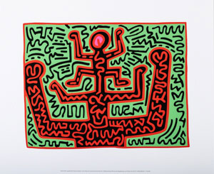 Keith Haring poster print : Growing 07 (Red and Black on Green)