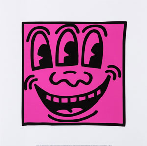 Keith Haring poster print : Three eyes and smile on pink, 1981