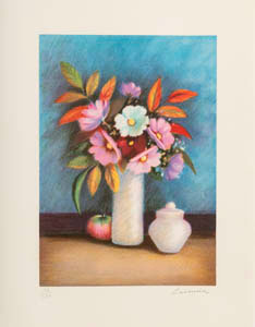 Original signed and numbered lithograph by Angelina Lavernia: Bouquet and apple