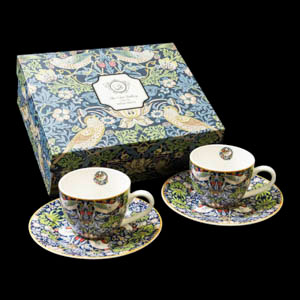 Duo tasses à expresso & sous-tasses William Morris, Strawberry Thief Blue