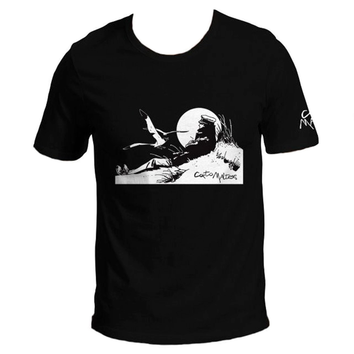 T-shirt Hugo Pratt - Marin sur la dune (Corto Maltese), manches courtes, noir