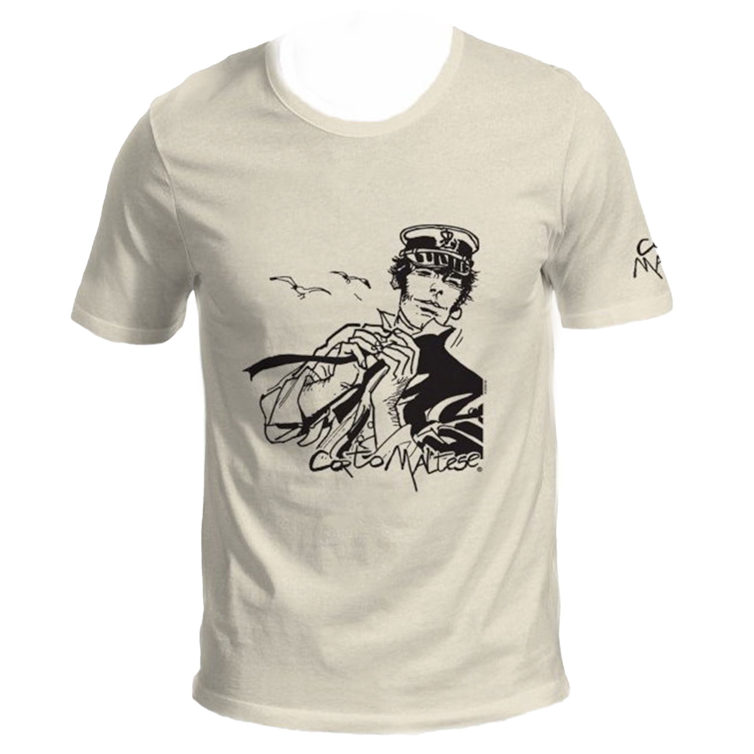 T-shirt Hugo Pratt - Dans le vent (Corto Maltese), manches courtes, écru