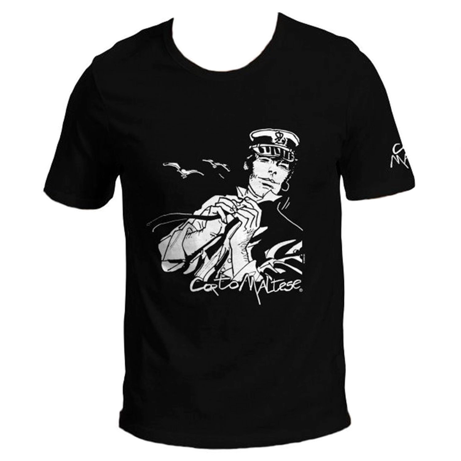 T-shirt Hugo Pratt - Dans le vent (Corto Maltese), manches courtes, noir