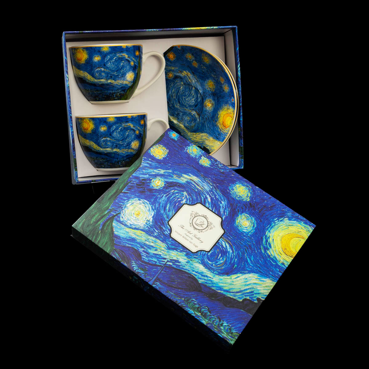 Duo tasses à thé & sous-tasses Vincent Van Gogh, La nuit étoilée (détail n°1)