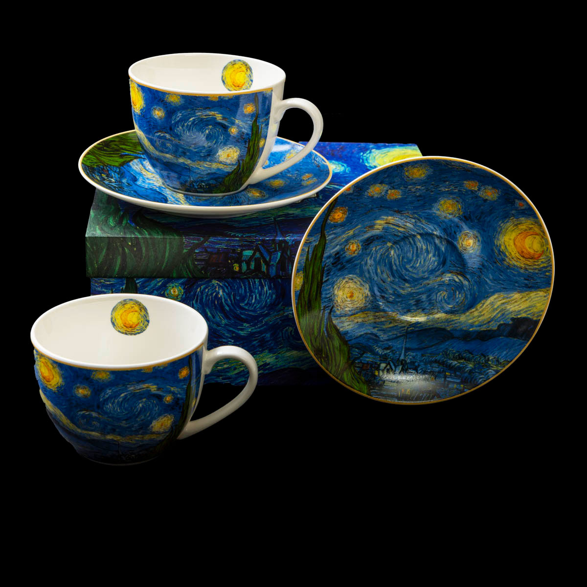 Duo tasses à thé & sous-tasses Vincent Van Gogh, La nuit étoilée (détail n°2)