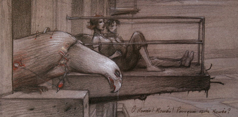 Stampa d’Arte Enki BILAL - Julia & Roem : Ô Roméo ! Roméo ! - 50 x 25 cm - Stampa