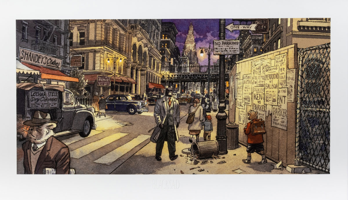 Lámina pigmentaria Guarnido : Blacksad Scène de nuit - 60 x 35 cm - Lámina