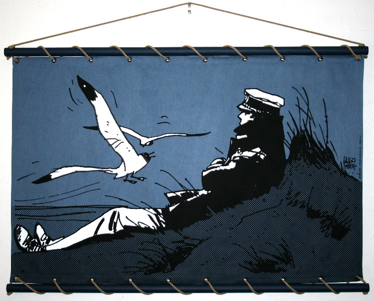 Panel decorativo mural en lino Hugo PRATT - Corto Maltese - Corto Marin (bleu) - 100 x 80 cm