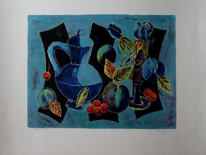 Tony Agostini Lithographie originale Nature morte aux fruits