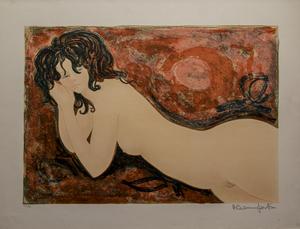 Alain Bonnefoit Original Lithograph : Nude to the ripples