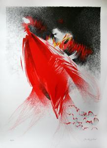 Litografía original de Jean-Louis Guitard - Mantille rouge