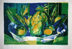 Camille HILAIRE Lithographie originale Nature morte à la pastèque