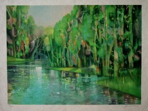 Camille HILAIRE : Original Lithograph : Poplars