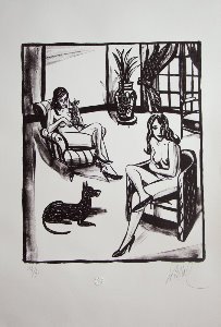 Lithographie signée de Jacques De Loustal : Deux femmes