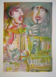 Blasco Mentor : Original Lithograph : Two Musicians