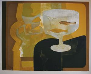 André Minaux : Original Lithograph : Still life with two fishes