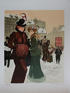 Bernard PELTRIAUX : Original Lithograph : Elegant women in winter