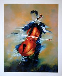 Serigrafía original firmada y numerada de Victor Spahn - El violonchelista