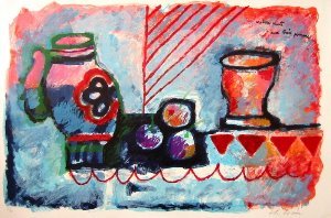 Theo Tobiasse Litografia originale : Nature morte aux trois pommes