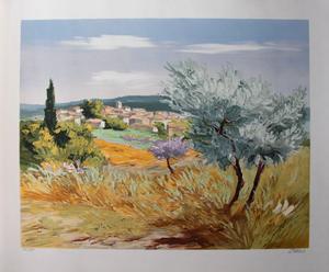 Victor Zarou : Original Lithograph : Spring at Lorgues